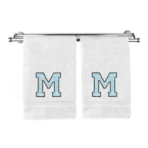 BC BARE COTTON Monogrammed Hand Towels, Personalized Gift, Set of 2 - Embroidered Writing with Light Blue - 1 of 4