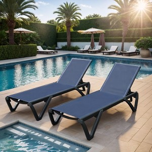 GDFStudio Paula Modern Outdoor Aluminum Armless Adjustable Chaise Lounge(Set of 2) - 1 of 4