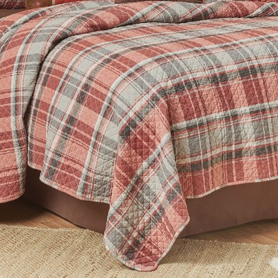 Gray and Saffron Plaid Cotton Full Quilt Set
