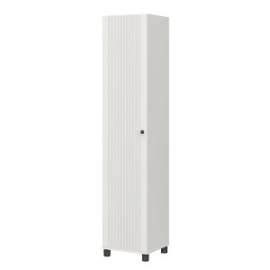 16 Wide 1 Door Boost Fluted Storage Cabinet White Room Joy Elegant Design 5 Shelves MDF