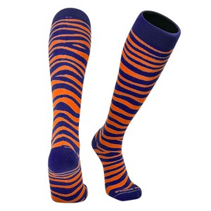 Mk Socks Tiger, Zebra, Cat Stripes Long Baseball, Football, Soccer Socks - Navy Orange - 1 of 3