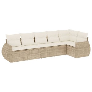 vidaXL 6 Piece Patio Sofa Set with Cushions Beige and Cream Poly Rattan - With Table - 1 of 4