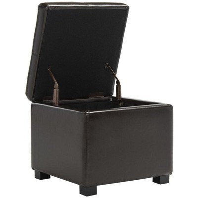 Madison 18" Brown Leather Square Ottoman with Storage