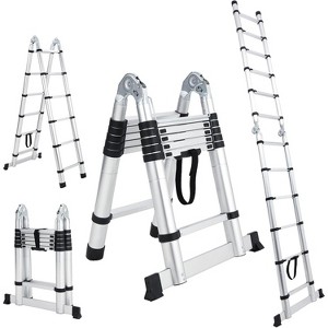 12.5FT Telescoping Ladder - Portable Aluminum Extension Ladder with Non-Slip Feet & Stabilizers, Collapsible A-Frame Design for Home & Outdoor Use - 1 of 4