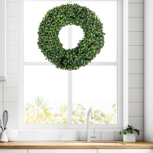 Nature Spring Boxwood Wreath - 16.5-Inch Round UV Resistant Artificial Spring, Summer, Fall, or Winter Wreath - Outdoor/Indoor Wreaths - 1 of 4