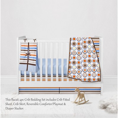 Bacati - Mod Sports Blue Orange Chocolate 4 pc Crib Bedding Set with Diaper Caddy