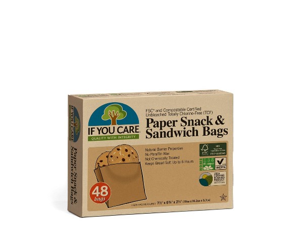 If You Care Unbleached Chlorine Free Paper Sandwich and Snack Bags - 48ct