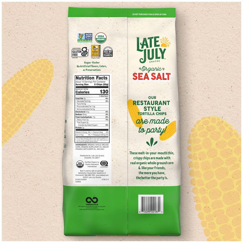 Late July Snacks Thin and Crispy Organic Tortilla Chips with Sea Salt - 10.1oz, 4 of 13