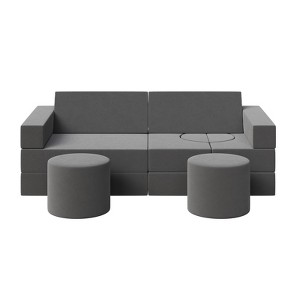 13 Pcs Kids Modular Play Couch - Washable Velvet Covers, Building Fort Toddler Sofa Set, Convertible Foam Floor Chair for Playroom & Living Room - 1 of 4