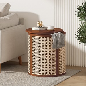 Hrinhom 15.7"W Hollow Woven Side Table, Small Rubber Wood Nightstand, Easy Assembly - 1 of 4