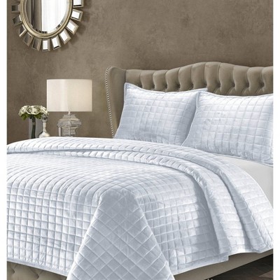 3pc Queen Florence Velvet Oversized Quilt Set White - Tribeca Living