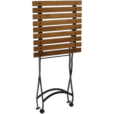 Chestnut Wood and Black Steel Folding Square Patio Side Table