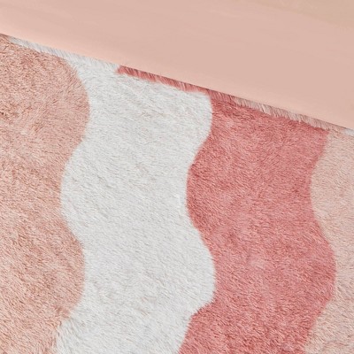 Blush Ombre Shaggy Faux Fur King Bedspread Set