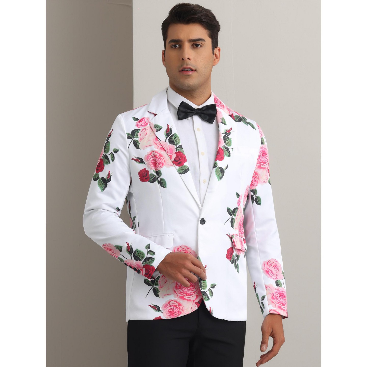 Мужские платья Lars Amadeus Slim Fit Dress Party Flower Printed Floral Sport Coats White, цвет: С принтом — фото 2