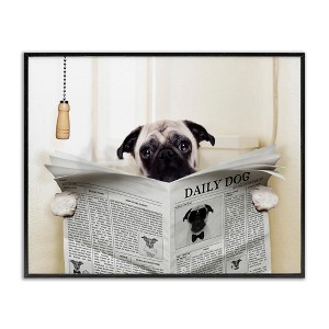 Stupell Industries Pug Reading Newspaper in Bathroom Framed Giclee Art - 1 of 4