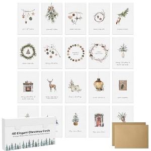 Dessie 40 Rustic Christmas Cards Boxed Set 4” x 6” Farmhouse Coastal Holiday Cards with Kraft Envelopes & Stickers Bulk Variety Pack All Unique - 1 of 4