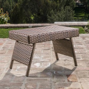 Faux Rattan Outdoor End Table, 24" Wide Wicker Accent Table for Patio or Garden Use, Patio End Table, Outdoor Side Table -Christopher Knight Home - 1 of 4