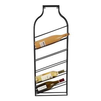 35"x13" Metal Minimalistic Bottle Shaped 6 Bottle Wall Wine Rack with Open Style Frame Black - Olivia & May