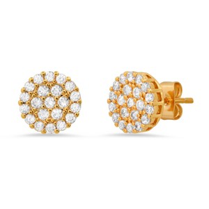Steeltime Ladies brass round simulated diamonds cluster stud earrings. Color Options: White, Gold - 1 of 4