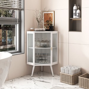 22.25 " Floor Coner Cabinet with Tempered Glass Door & Storage Shelves for Bathroom, Living Room, Bedroom (White) - 1 of 4