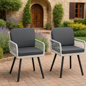 GustoWave Patio Dining Chairs Set of 2, Porch Armchairs with Cushions for Indoor, Garden, Balcony, Terrace, Backyard - 1 of 4