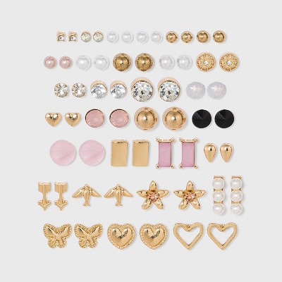 Heart and Flower Multi Stud Earring Set 30pc - Wild Fable™