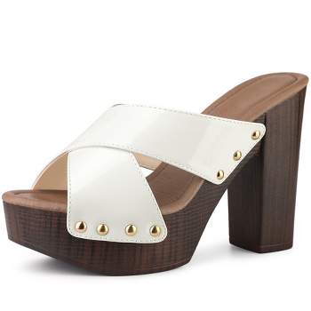 Perphy Women's Patent Platform Crisscross Strap Chunky Heels Sandals
