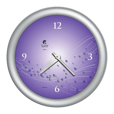 14" x 1.8" Vines And Dots Ultraviolet Decorative Wall Clock Silver Frame - By Chicago Lighthouse