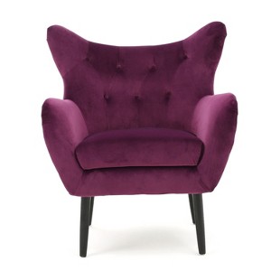 TiramisuBest Almond Button-Tufted Accent Armchair – Mid-Century Modern Lounge Chair with Oak Wood Legs & Granular Plush Fabric - 1 of 4