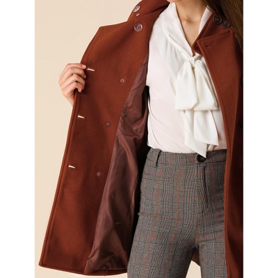 INSPIRE CHIC Women's Winter Stand Collar Double Breasted Outwear Coat Brown Medium — фото 5