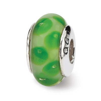 Black Bow Jewelry Green Dotted Glass Sterling Silver Bead Charm