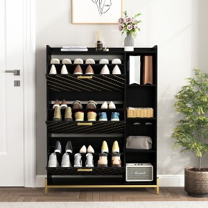 NicBex Shoe Cabinet with 3-Flip Drawers Modern Wood Freestanding Shoe Storage Rack with Open Shelves for Entryway,Hallway - 1 of 4