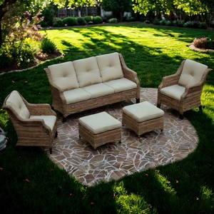 Bestier Patio Furniture Set, 5-Piece Wicker Conversation Set with Thick Cushion and Ottomans, Outdoor Rattan Sofa Chairs for Backyard, Garden, Porch - 1 of 4