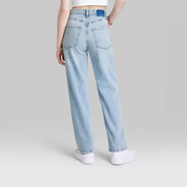 High Rise Relaxed Slash Straight Jeans