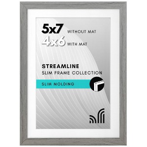 Americanflat 5x7 Picture Frame in Grey - Thin Border Frame Displays 4x6 With Mat and 5x7 Without Mat - Horizontal and Vertical Formats - 1 of 4