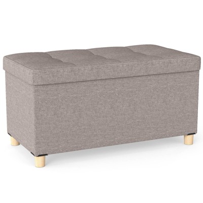 Costway 1/2 PCS 30” Storage Ottoman Bench with Tray Rubber Wood Legs for Small Space Entryway Gray/Beige