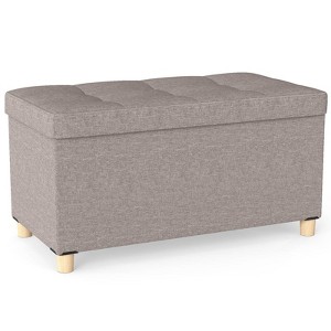 Costway 1/2 PCS 30” Storage Ottoman Bench with Tray Rubber Wood Legs for Small Space Entryway Gray/Beige - 1 of 4