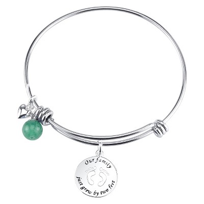 Stainless Steel &#34;Our Family Just Grew&#34; Charm Aventurine Expandable Bracelet - 8&#34;