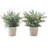 Monarch Specialties Artificial Plant 13 inch Tall Eucalyptus Grass Indoor Faux Fake Table Greenery Potted Set Of 2 Decorative Green Leaves White Pots - 2 of 4