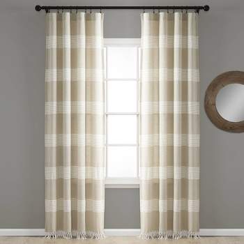 Set of 2 Farmhouse Tucker Stripe Yarn Dyed Cotton Knotted Tassel Light Filtering Window Curtain Panels - Lush Décor