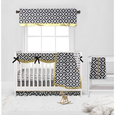 Bacati - Love Aztec Print Black Gold 6 pc Crib Bedding Set with Long Rail Guard Cover