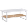 Rattan Coffee Table, Rectangle Coffee Table With 2 Open Shelves, Glass Tabletop Modern 2-Tier Imitation Rattan Edge Table,white - 2 of 4
