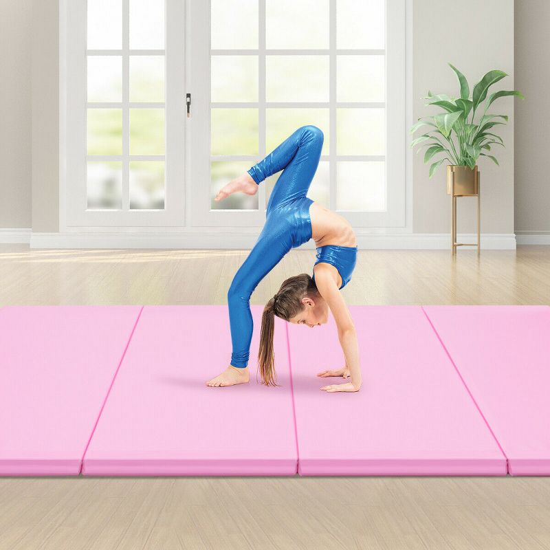 4' x 8' x 2'' Folding Gymnastics Mat Four Panels Gym PU Leather EPE Foam Blue/Pink, 5 of 11