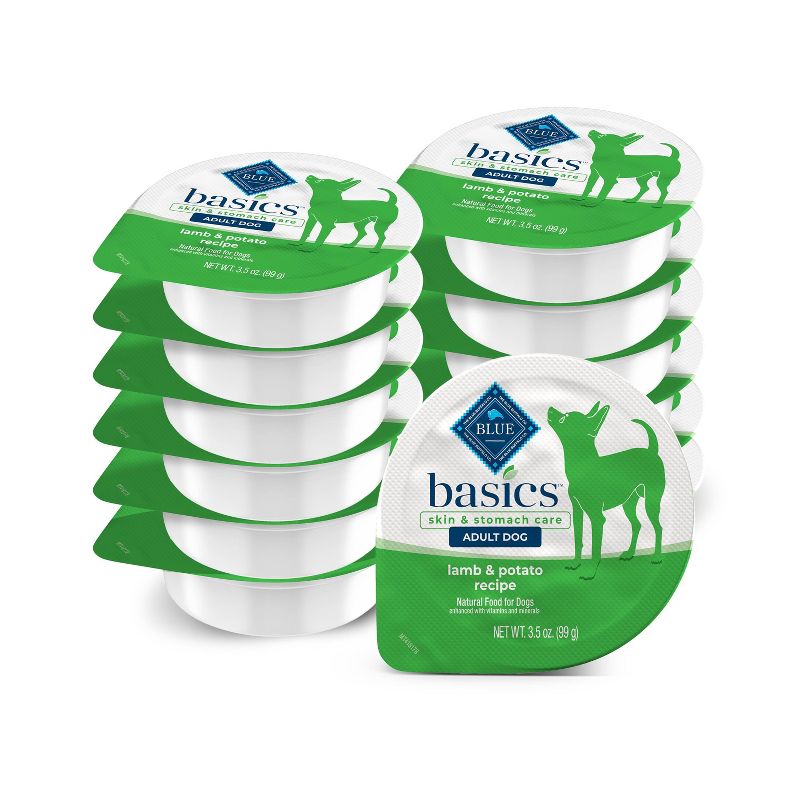 Blue Buffalo Basics  Basics Skin &#38; Stomach Care, Grain Free Natural Lamb &#38; Potato Recipe Small Breed Wet Dog Food - 42oz/12ct, 1 of 11