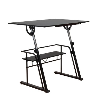 Contemporary Black Wood Adjustable Drafting Table with Storage