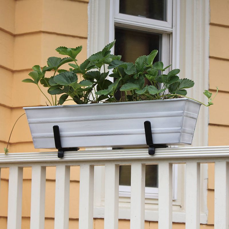 Small Galvanized Metal Rectangular Planter Box with Brackets for 2&#34; x 4&#34; Railings Cape Cod White - ACHLA Designs, 4 of 6