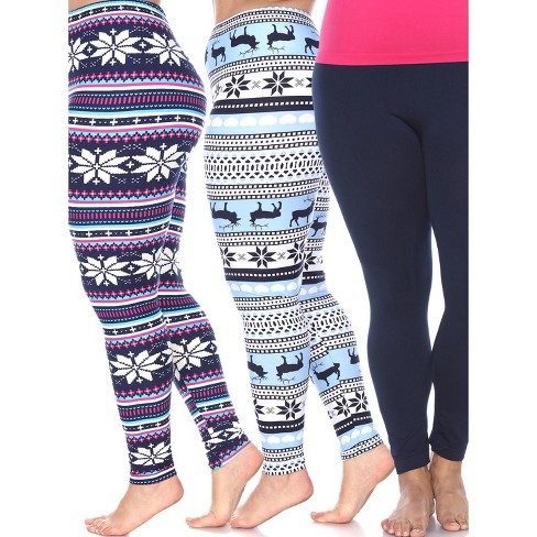 Women's Pack of 3 Plus Size Leggings Blue One Size Fits Most Plus - White  Mark