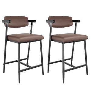 Counter Height Bar Stools Set of 2/4, Upholstered Kitchen Counter Stools with Footrest & Metal Legs, Faux Leather Thicken Seat Bar Stools - 1 of 4