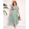 Garvee Women Plus Size V Neck Wrap Maxi Dress High Waist Ruffle Summer Casual Dress with Belt Short Sleeve - 2 of 4