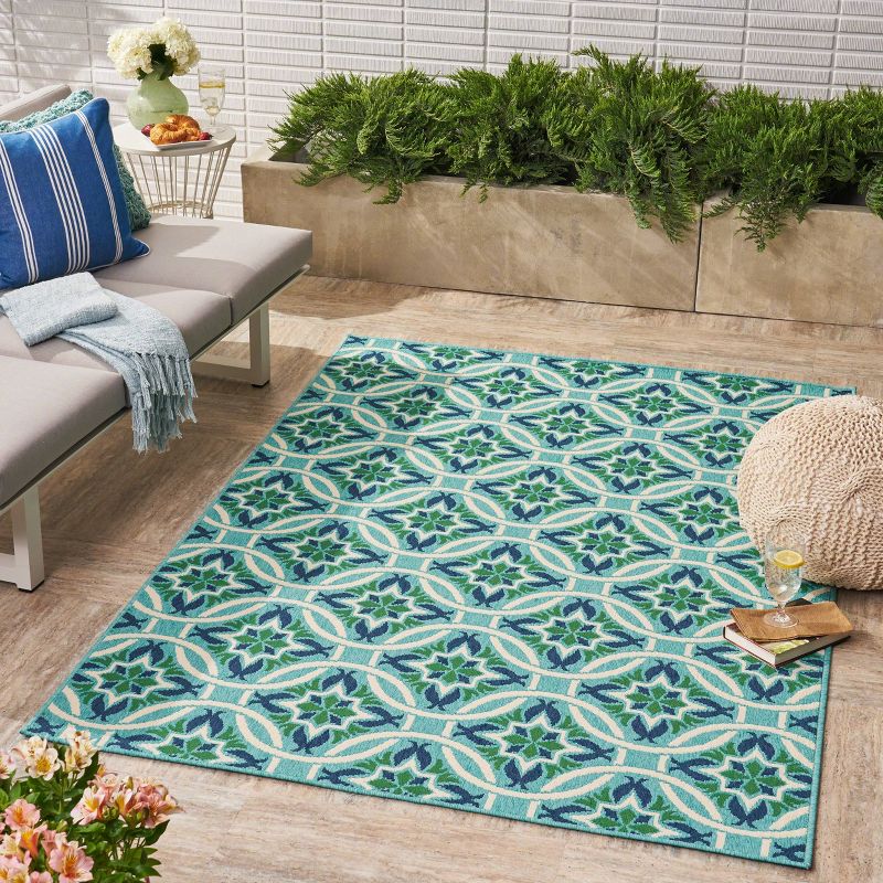 Jada Geometric Outdoor Rug Blue/Green - Christopher Knight Home, 4 of 8